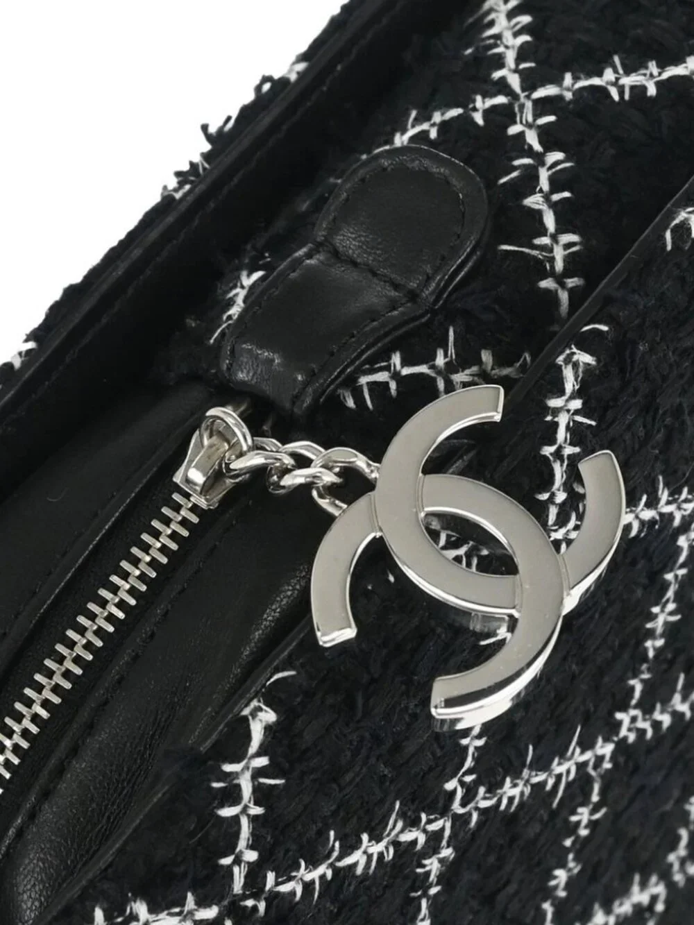 Chanel Black Tweed Acrylic Chain Tote Shoulder Bag